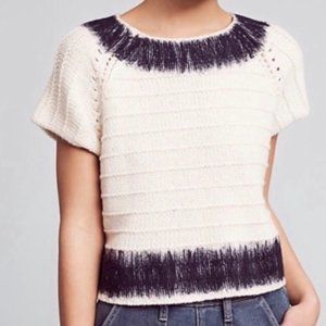 Field Flower Anthropologie ivory/navy crop sweater SIZE SMALL